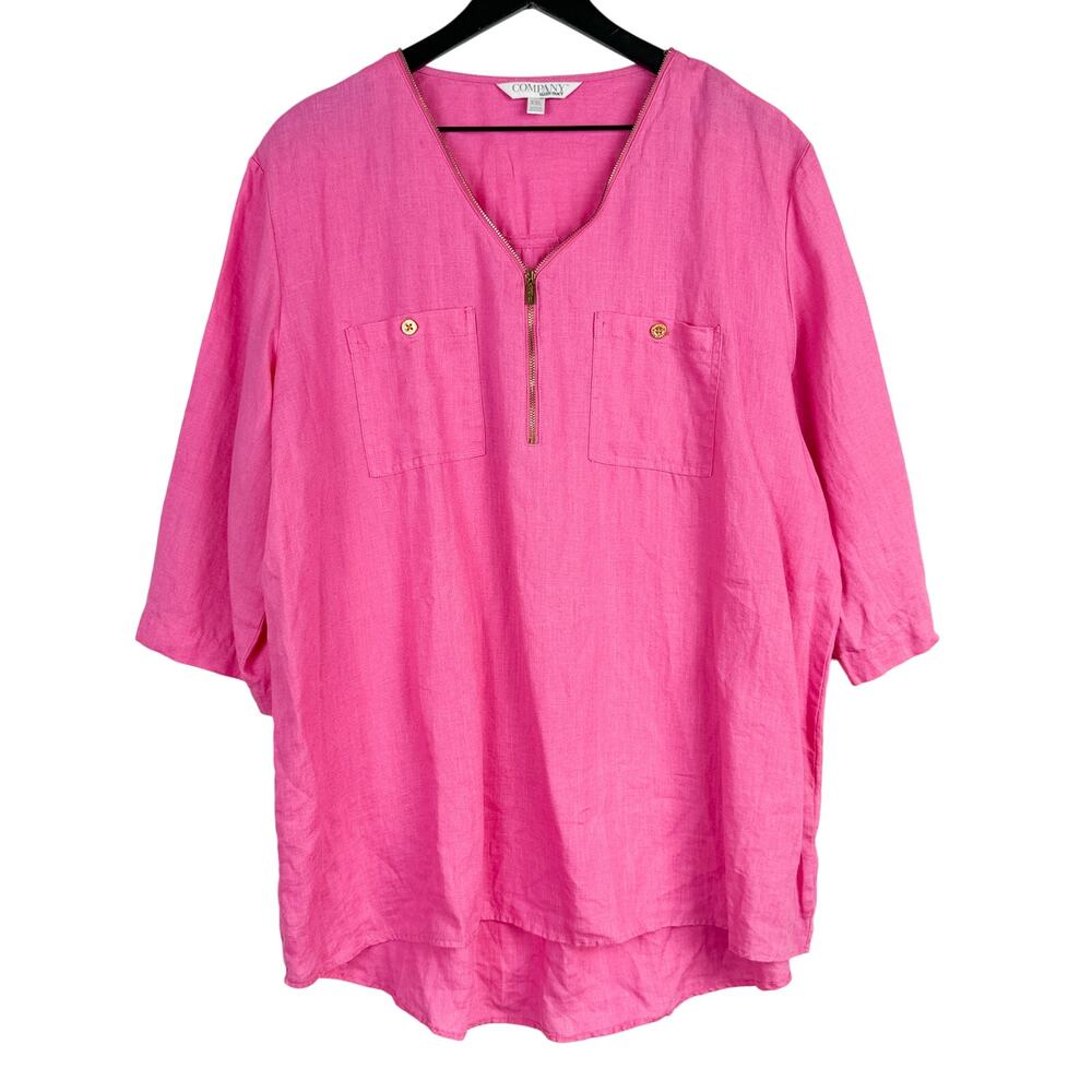 Company Ellen Tracy 100% Linen V-Neck Gold Tunic Shirt Peony Pink - 2XL XXL